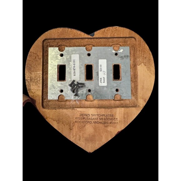 VTG 80s american heart switch plate cover DERKS wood Stars & Stripes Farmhouse - Picture 3 of 7